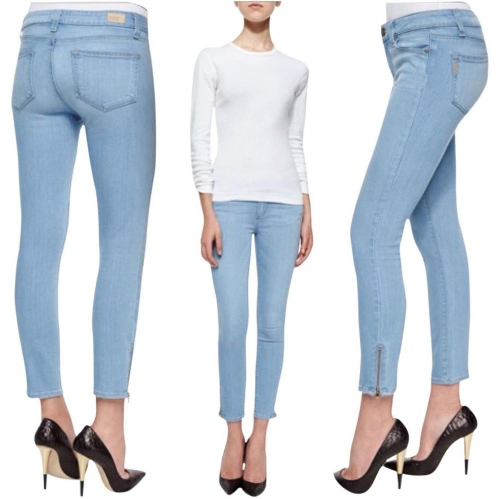 paige | light wash blue verdugo crop zip jeans